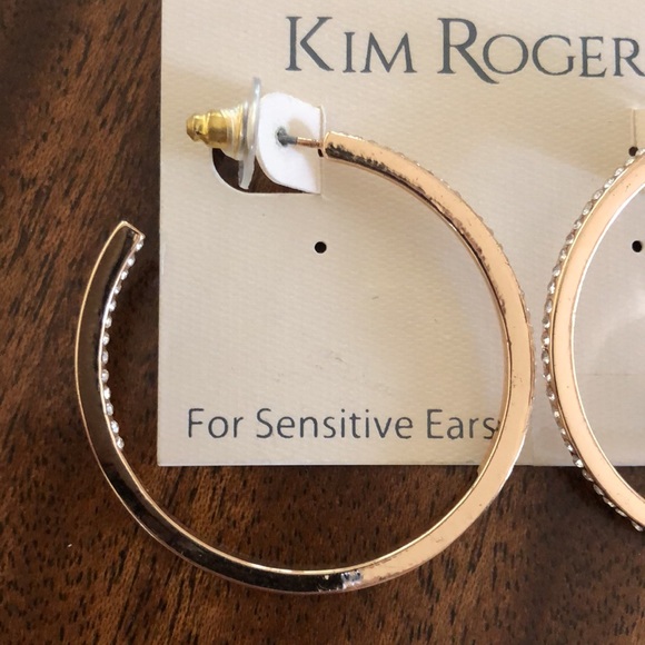NWT Kim Rodgers rhinestone encrusted gold tone hoop earrings - Picture 2 of 13